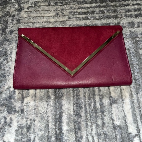 Handbags - Elegant Burgundy Clutch with Gold Accent
